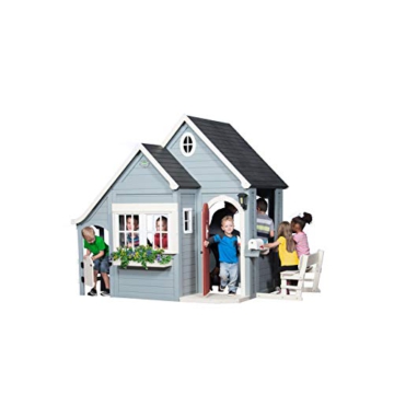 Backyard Discovery Spielhaus Spring Cottage aus Holz| Outdoor Kinderspielhaus für den Garten inklusive Zubehör | Gartenhaus für Kinder mit Fenstern in Grau & Schwarz - 4