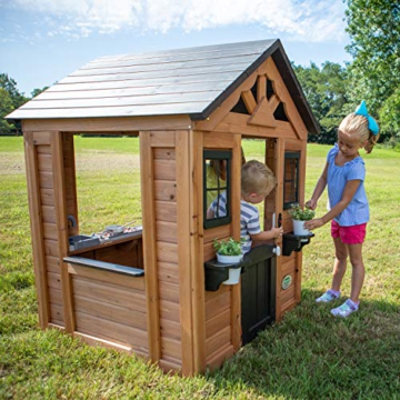 Backyard Discovery Spielhaus Sweetwater aus Holz | Outdoor Kinderspielhaus für den Garten inklusive Zubehör | Gartenhaus für Kinder mit Fenstern in Braun & Schwarz - 3