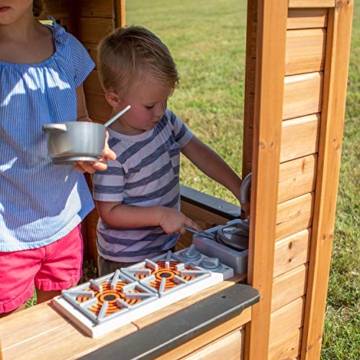 Backyard Discovery Spielhaus Sweetwater aus Holz | Outdoor Kinderspielhaus für den Garten inklusive Zubehör | Gartenhaus für Kinder mit Fenstern in Braun & Schwarz - 6