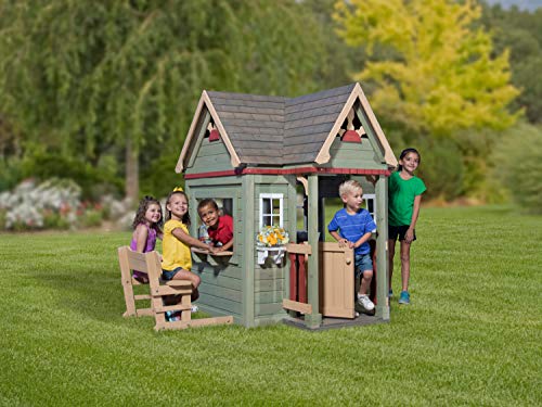 Backyard Discovery Spielhaus Victorian Inn aus Holz | Outdoor Kinderspielhaus für den Garten inklusive Zubehör | Gartenhaus für Kinder mit Fenstern in Grün - 4