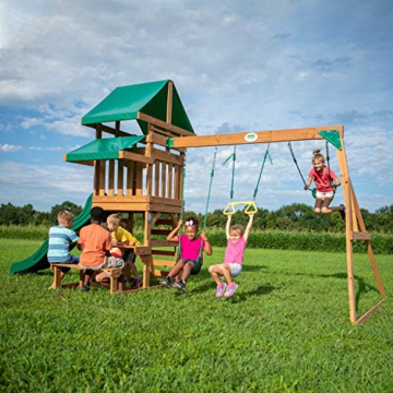 Backyard Discovery Spielturm Belmont aus Holz | XXL Spielhaus für Kinder mit Rutsche, Schaukel, Trapezstange, Sandkasten und Picknicktisch | Stelzenhaus für den Garten - 3