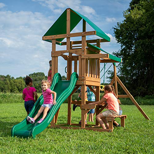 Backyard Discovery Spielturm Belmont aus Holz | XXL Spielhaus für Kinder mit Rutsche, Schaukel, Trapezstange, Sandkasten und Picknicktisch | Stelzenhaus für den Garten - 4