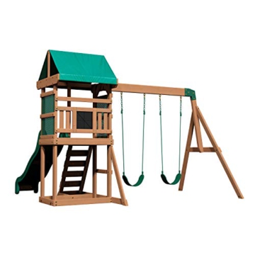 Backyard Discovery Spielturm Buckley Hill aus Holz | XXL Spielhaus für Kinder mit Rutsche, Schaukel und Kletterleiter | Stelzenhaus für den Garten - 1