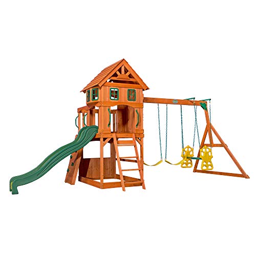 Backyard Discovery Spielturm Holz Atlantic | Stelzenhaus für Kinder mit Rutsche, Schaukel, Kletterwand | XXL Spielhaus / Kletterturm für den Garten - 1