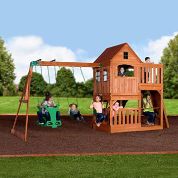 Backyard Discovery Spielturm Holz Hillcrest | XXL Spielhaus für Kinder mit Rutsche, Sandkasten, Schaukel, Kletterwand und Picknicktisch | Stelzenhaus für den Garten - 5