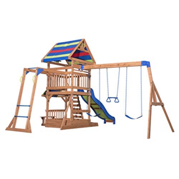 Backyard Discovery Spielturm Holz Northbrook | Spielplatz für Kinder mit Rutsche, Sandkasten, Schaukel und Picknicktisch | Schaukelset für den Garten - 2