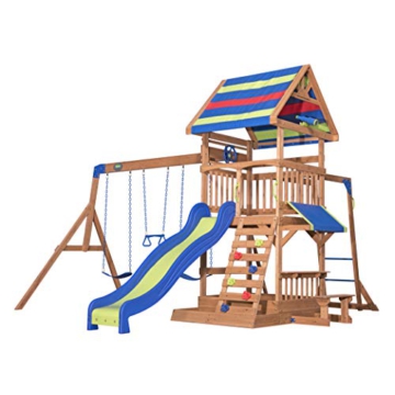 Backyard Discovery Spielturm Holz Northbrook | Spielplatz für Kinder mit Rutsche, Sandkasten, Schaukel und Picknicktisch | Schaukelset für den Garten - 1