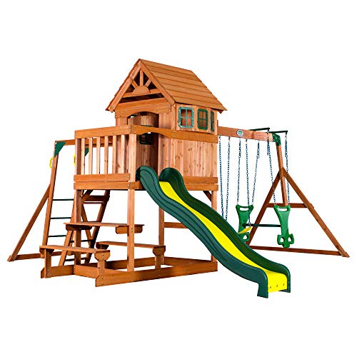 Backyard Discovery Spielturm Holz Springboro | Stelzenhaus für Kinder mit Rutsche, Sandkasten, Schaukel und Picknicktisch | XXL Spielhaus für den Garten - 1