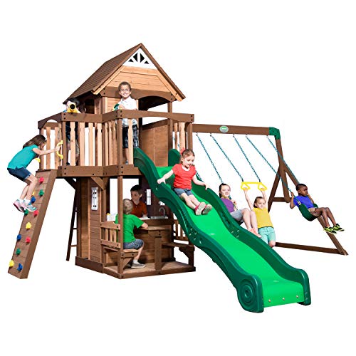 Backyard Discovery Spielturm Mount Triumph aus Holz | XXL Spielhaus für Kinder mit Rutsche, Schaukeln, Trapezstange, Spielküche und Picknicktisch | Stelzenhaus für den Garten - 3