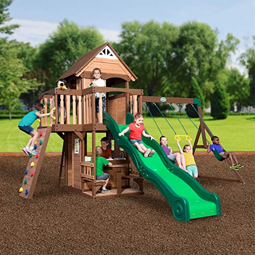 Backyard Discovery Spielturm Mount Triumph aus Holz | XXL Spielhaus für Kinder mit Rutsche, Schaukeln, Trapezstange, Spielküche und Picknicktisch | Stelzenhaus für den Garten - 4