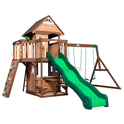 Backyard Discovery Spielturm Mount Triumph aus Holz | XXL Spielhaus für Kinder mit Rutsche, Schaukeln, Trapezstange, Spielküche und Picknicktisch | Stelzenhaus für den Garten - 1