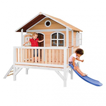 Beauty.Scouts Holzspielhaus Maine I 212x349x233cm aus Hemlock Holz in braun-weiß mit Rutsche Kinderspielhaus Spielhaus Holzhaus Gartenhaus Garten Kinderhaus Farbe rot - 4
