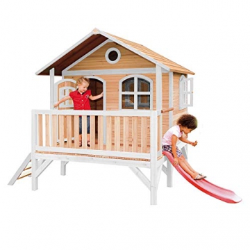 Beauty.Scouts Holzspielhaus Maine I 212x349x233cm aus Hemlock Holz in braun-weiß mit Rutsche Kinderspielhaus Spielhaus Holzhaus Gartenhaus Garten Kinderhaus Farbe rot - 5