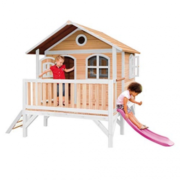 Beauty.Scouts Holzspielhaus Maine I 212x349x233cm aus Hemlock Holz in braun-weiß mit Rutsche Kinderspielhaus Spielhaus Holzhaus Gartenhaus Garten Kinderhaus Farbe rot - 6