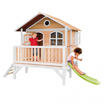 Beauty.Scouts Holzspielhaus Maine I 212x349x233cm aus Hemlock Holz in braun-weiß mit Rutsche Kinderspielhaus Spielhaus Holzhaus Gartenhaus Garten Kinderhaus Farbe rot - 7