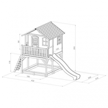 Beauty.Scouts Holzspielhaus Maine II 212x432x293cm Hemlock Holz braun-weiß Rutsche+Sandkasten Kinderspielhaus Spielhaus Holzhaus Gartenhaus Garten Kinderhaus Farbe blau - 3