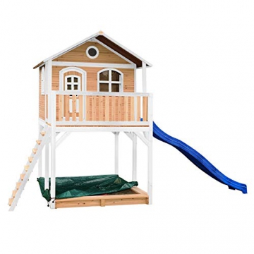 Beauty.Scouts Holzspielhaus Maine III 212x506x323cm Hemlock Holz braun-weiß Rutsche+Sandkasten Kinderspielhaus Spielhaus Holzhaus Gartenhaus Garten Kinderhaus Farbe rot - 3