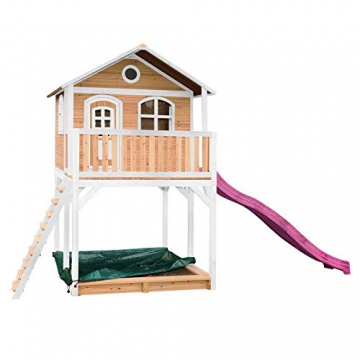 Beauty.Scouts Holzspielhaus Maine III 212x506x323cm Hemlock Holz braun-weiß Rutsche+Sandkasten Kinderspielhaus Spielhaus Holzhaus Gartenhaus Garten Kinderhaus Farbe rot - 5