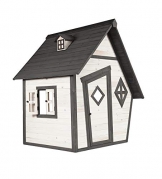 Beauty.Scouts Holzspielhaus Valka 102x127x164cm Zedernholz in grau-weiß Kinder Spielhaus Kinderspielhaus Gartenhaus Holzhaus asymmetrische Tür Fenster modern - 1