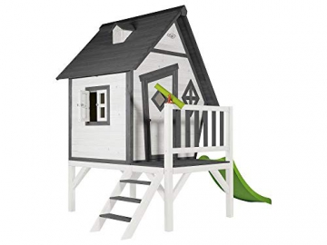 Beauty.Scouts Holzspielhaus Valka XL mit Leiter und Rutsche 167x261x219cm aus Holz in grau-weiß Kinder Kinderspielhaus Holzhaus Stelzenhaus asymmetrische Tür - 2