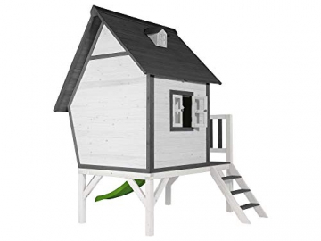 Beauty.Scouts Holzspielhaus Valka XL mit Leiter und Rutsche 167x261x219cm aus Holz in grau-weiß Kinder Kinderspielhaus Holzhaus Stelzenhaus asymmetrische Tür - 3