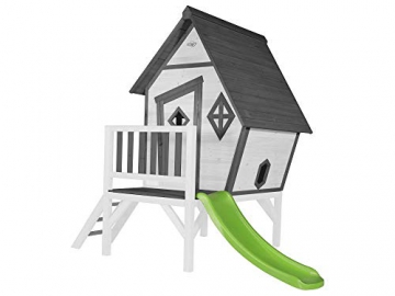 Beauty.Scouts Holzspielhaus Valka XL mit Leiter und Rutsche 167x261x219cm aus Holz in grau-weiß Kinder Kinderspielhaus Holzhaus Stelzenhaus asymmetrische Tür - 1