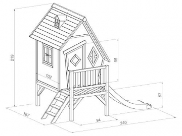 Beauty.Scouts Holzspielhaus Valka XL mit Leiter und Rutsche 167x261x219cm aus Holz in grau-weiß Kinder Kinderspielhaus Holzhaus Stelzenhaus asymmetrische Tür - 5