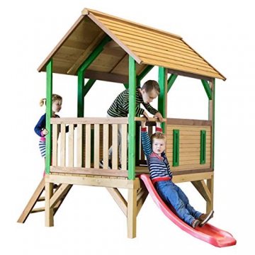 Beauty.Scouts Spielhaus Sevilla III 191x287x231cm Holz braun-grün Rutsche rot Gartenhaus Kinderspielhaus Spielhaus Holzhaus Kinderhaus Gartenhaus Spielen Garten - 2