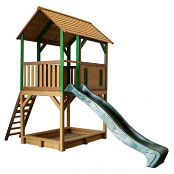 Beauty.Scouts Spielhaus Sevilla IV 191x370x291cm Holz braun-grün Rutsche grün Sandkasten Kinderspielhaus Spielhaus Holzhaus Kinderhaus Gartenhaus Spielen Garten - 1
