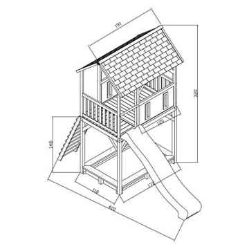 Beauty.Scouts Spielhaus Sevilla VI 191x444x321cm Holz braun-grün Rutsche grün Sandkasten Kinderspielhaus Spielhaus Holzhaus Kinderhaus Gartenhaus Spielen Garten - 2