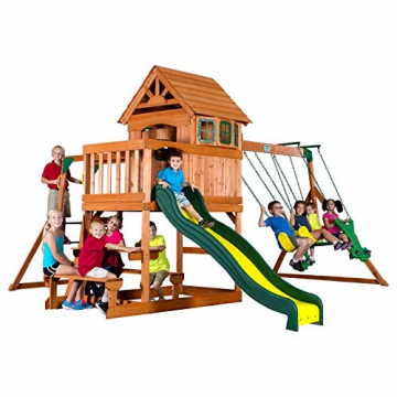 Beauty.Scouts Spielturm Major Holz in braun mit vielen Spielmöglichkeiten 470x490x280cm Kinderspielhaus mit Rutsche Kletterwand Schaukel Baumhaus Kletterturm - 2