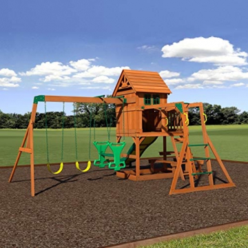 Beauty.Scouts Spielturm Major Holz in braun mit vielen Spielmöglichkeiten 470x490x280cm Kinderspielhaus mit Rutsche Kletterwand Schaukel Baumhaus Kletterturm - 3