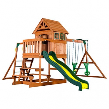 Beauty.Scouts Spielturm Major Holz in braun mit vielen Spielmöglichkeiten 470x490x280cm Kinderspielhaus mit Rutsche Kletterwand Schaukel Baumhaus Kletterturm - 1