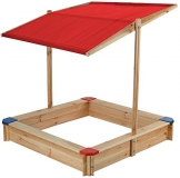 beluga Spielwaren 50354 - Sandkasten mit Dach und bunten Ecken, natur/rot - 1