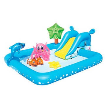 Bestway 53052B-03 - Planschbecken Fantastic Aquarium mit Rutsche, Wassersprüher und Spieltieren, 239 x 206 x 86 cm - 1