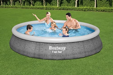 Bestway Fast Set Pool, 396 x 84 cm, Set mit Filterpumpe, rund, graue Rattan-Optik - 2