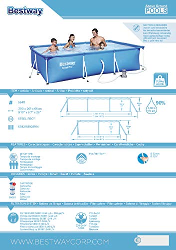 Bestway Frame Pool Deluxe Splash - Steel Pro, Set mit Filterpumpe, 300 x 201 x 66 cm, blau - 7