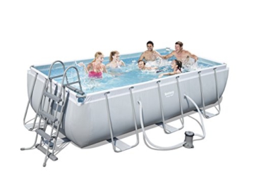 Bestway Frame Pool Power Steel, Set, hellgrau, rechteckig mit Filterpumpe, 404 x 201 x 100 cm, grau - 2