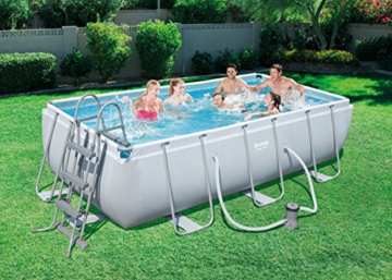 Bestway Frame Pool Power Steel, Set, hellgrau, rechteckig mit Filterpumpe, 404 x 201 x 100 cm, grau - 3