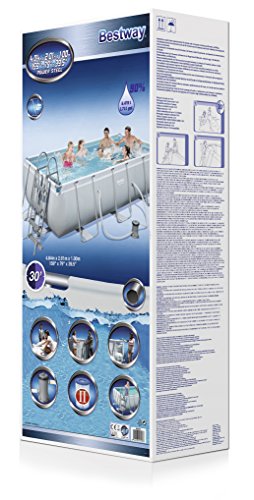 Bestway Frame Pool Power Steel, Set, hellgrau, rechteckig mit Filterpumpe, 404 x 201 x 100 cm, grau - 4