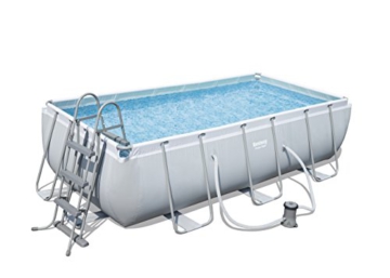 Bestway Frame Pool Power Steel, Set, hellgrau, rechteckig mit Filterpumpe, 404 x 201 x 100 cm, grau - 1