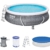 Bestway Komplettset Fast Pool 457x457x107 cm, Gartenpool selbstaufbauend mit aufblasbarem Luftring rund im Komplett Set, mit Filterpumpe, Sicherheitsleiter und Abdeckplane, Blau, 457 x 107 cm, 57372 - 1