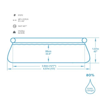 Bestway Komplettset Fast Pool 457x457x107 cm, Gartenpool selbstaufbauend mit aufblasbarem Luftring rund im Komplett Set, mit Filterpumpe, Sicherheitsleiter und Abdeckplane, Blau, 457 x 107 cm, 57372 - 5