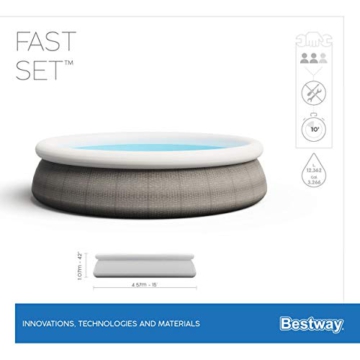 Bestway Komplettset Fast Pool 457x457x107 cm, Gartenpool selbstaufbauend mit aufblasbarem Luftring rund im Komplett Set, mit Filterpumpe, Sicherheitsleiter und Abdeckplane, Blau, 457 x 107 cm, 57372 - 13