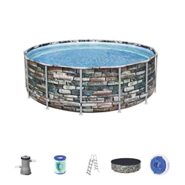 Bestway Power Steel 427x122 cm, stabiler Frame Pool rund im Komplett Set, inklusive Filterpumpe, Leiter und Abdeckplane - 1