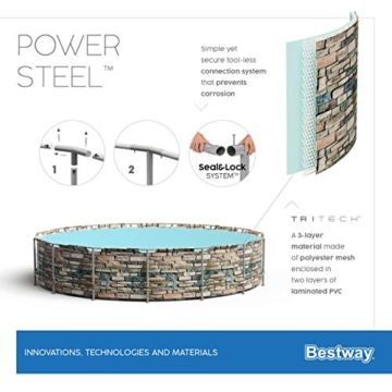Bestway Power Steel 427x122 cm, stabiler Frame Pool rund im Komplett Set, inklusive Filterpumpe, Leiter und Abdeckplane - 17