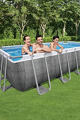 Bestway Power Steel 4,8 m Schwimmbecken Set, rechteckig Family über dem Boden Pool Gartenpool mit Filterpumpe, Poolleiter und Poolabdeckung, Rattan-Design - 3