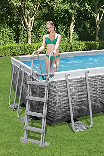 Bestway Power Steel 4,8 m Schwimmbecken Set, rechteckig Family über dem Boden Pool Gartenpool mit Filterpumpe, Poolleiter und Poolabdeckung, Rattan-Design - 4