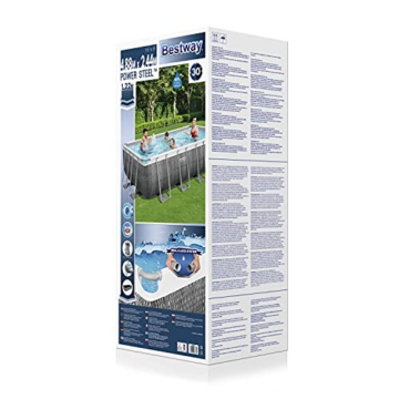 Bestway Power Steel 4,8 m Schwimmbecken Set, rechteckig Family über dem Boden Pool Gartenpool mit Filterpumpe, Poolleiter und Poolabdeckung, Rattan-Design - 10