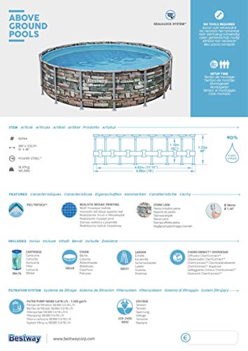 Bestway Power Steel 488x122 cm, stabiler Frame Pool rund im Komplett Set, inklusive Filterpumpe, Leiter und Abdeckplane - 14